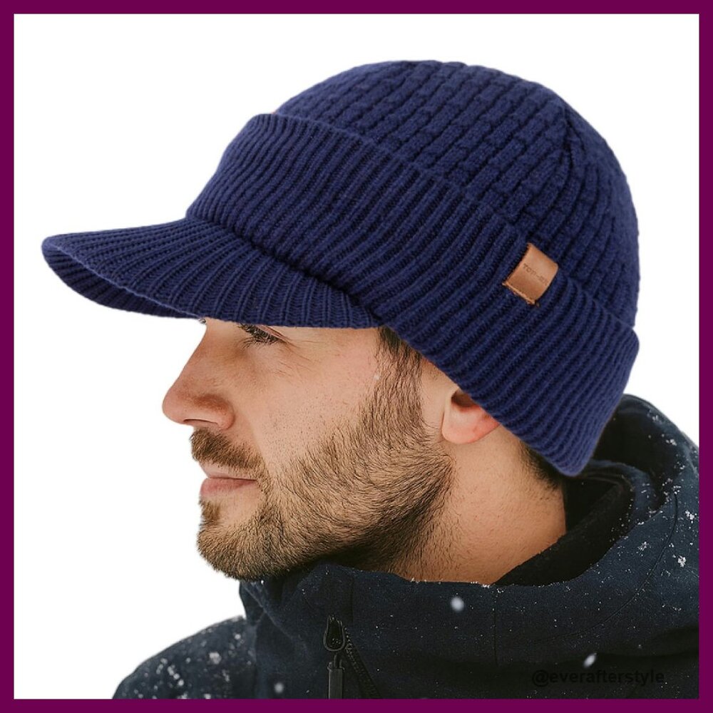 Merino Wool Fleece Lined Skull Cap Unisex Winter Beanie Brim Classic